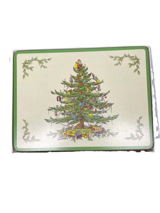 Other - Set of 6 Spode Christmas Tree Cork Back Placemats 12”x9” Vintage